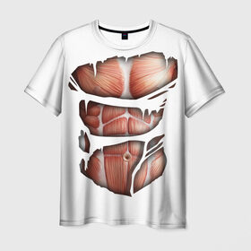 Мужская футболка 3D с принтом Человек без кожи , 100% полиэфир | прямой крой, круглый вырез горловины, длина до линии бедер | кожа | креатив | мода | мышцы | раны | рваная | стиль