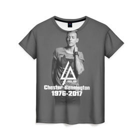 Женская футболка 3D с принтом Честер Беннингтон , 100% полиэфир ( синтетическое хлопкоподобное полотно) | прямой крой, круглый вырез горловины, длина до линии бедер | bennington | chester | linkin | park | rip | беннингтон | честер