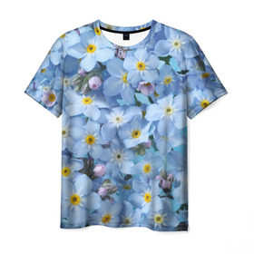 Мужская футболка 3D с принтом Незабудки , 100% полиэфир | прямой крой, круглый вырез горловины, длина до линии бедер | лето | небо | цветы