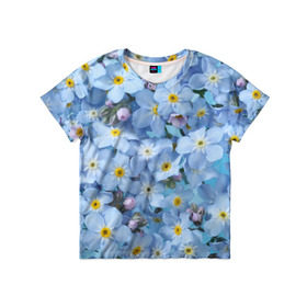 Детская футболка 3D с принтом Незабудки , 100% гипоаллергенный полиэфир | прямой крой, круглый вырез горловины, длина до линии бедер, чуть спущенное плечо, ткань немного тянется | лето | небо | цветы