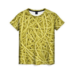 Женская футболка 3D с принтом Макароны , 100% полиэфир ( синтетическое хлопкоподобное полотно) | прямой крой, круглый вырез горловины, длина до линии бедер | веган | вемишель | диета | еда | лапша | паста | паттрен | спагетти | текстура