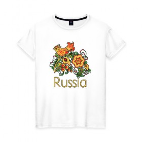 Женская футболка хлопок с принтом Россия - наша страна , 100% хлопок | прямой крой, круглый вырез горловины, длина до линии бедер, слегка спущенное плечо | russia | патриотизм | россия