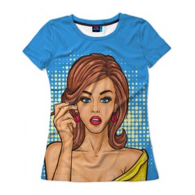 Женская футболка 3D с принтом POP ART , 100% полиэфир ( синтетическое хлопкоподобное полотно) | прямой крой, круглый вырез горловины, длина до линии бедер | 3d | девушка | кружочки | поп арт | ретро | текстура