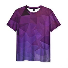 Мужская футболка 3D с принтом Фиолетовые грани , 100% полиэфир | прямой крой, круглый вырез горловины, длина до линии бедер | Тематика изображения на принте: abstract | abstraction | color | geometry | mirror | polygon | абстракция | геометрия | грани | линии | полигоны | сочетания | стекло | треугольники