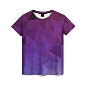Женская футболка 3D с принтом Фиолетовые грани , 100% полиэфир ( синтетическое хлопкоподобное полотно) | прямой крой, круглый вырез горловины, длина до линии бедер | abstract | abstraction | color | geometry | mirror | polygon | абстракция | геометрия | грани | линии | полигоны | сочетания | стекло | треугольники