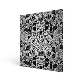 Холст квадратный с принтом Tokyo Tattoo Sticker Bomb , 100% ПВХ |  | casual | design | pattern | ray ban | skull | street | texture | urban | дизайн | индеец | мода | очки | повтор | принт | стикербомб | стикеры | тату | текстура | узор | улица | хулиган | череп | шляпа