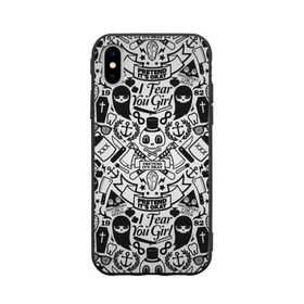 Чехол для Apple iPhone X силиконовый матовый с принтом Tokyo Tattoo Sticker Bomb , Силикон | Печать на задней стороне чехла, без боковой панели | casual | design | pattern | ray ban | skull | street | texture | urban | дизайн | индеец | мода | очки | повтор | принт | стикербомб | стикеры | тату | текстура | узор | улица | хулиган | череп | шляпа