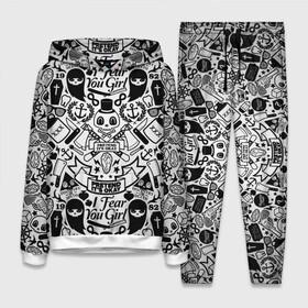 Женский костюм 3D (с толстовкой) с принтом Tokyo Tattoo Sticker Bomb ,  |  | casual | design | pattern | ray ban | skull | street | texture | urban | дизайн | индеец | мода | очки | повтор | принт | стикербомб | стикеры | тату | текстура | узор | улица | хулиган | череп | шляпа