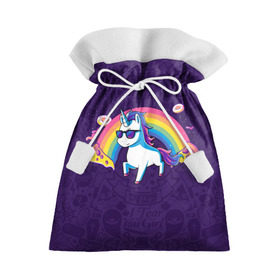 Подарочный 3D мешок с принтом Радужный Единорог в Очках , 100% полиэстер | Размер: 29*39 см | colors | pizza | pony | rainbow | unicorn | бекон | единорог | конь | очки | пицца | пони | пончик | радуга | рог | солнцезащитные очки