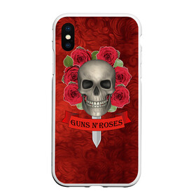 Чехол для iPhone XS Max матовый с принтом Gans N Roses , Силикон | Область печати: задняя сторона чехла, без боковых панелей | gans n roses | группа | исполнители | меч | музыка | песни | розы | рок группа | череп