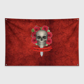 Флаг-баннер с принтом Gans N Roses , 100% полиэстер | размер 67 х 109 см, плотность ткани — 95 г/м2; по краям флага есть четыре люверса для крепления | gans n roses | группа | исполнители | меч | музыка | песни | розы | рок группа | череп