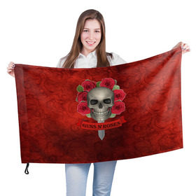 Флаг 3D с принтом Gans N Roses , 100% полиэстер | плотность ткани — 95 г/м2, размер — 67 х 109 см. Принт наносится с одной стороны | Тематика изображения на принте: gans n roses | группа | исполнители | меч | музыка | песни | розы | рок группа | череп