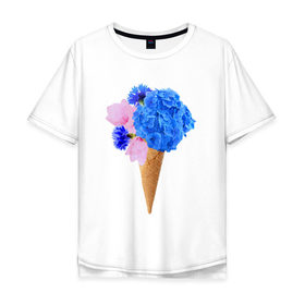 Мужская футболка хлопок Oversize с принтом Мороженое букет , 100% хлопок | свободный крой, круглый ворот, “спинка” длиннее передней части | flowers | василек | вафля | гортензия | магнолия | рожок | розовый | синий | цветы