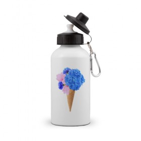 Бутылка спортивная с принтом Мороженое букет , металл | емкость — 500 мл, в комплекте две пластиковые крышки и карабин для крепления | flowers | василек | вафля | гортензия | магнолия | рожок | розовый | синий | цветы