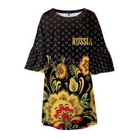 Детское платье 3D с принтом Россия , 100% полиэстер | прямой силуэт, чуть расширенный к низу. Круглая горловина, на рукавах — воланы | роспись | россия | хохлома | цветы | я русский