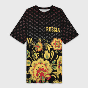 Платье-футболка 3D с принтом Россия ,  |  | роспись | россия | хохлома | цветы | я русский