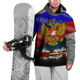 Накидка на куртку 3D с принтом Россия Москва , 100% полиэстер |  | герб | кремль | москва | ночь | россия | флаг
