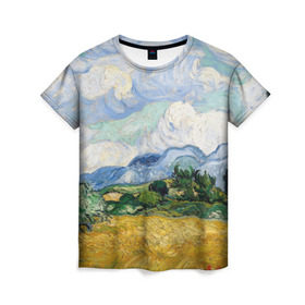 Женская футболка 3D с принтом Ван Гог Картина , 100% полиэфир ( синтетическое хлопкоподобное полотно) | прямой крой, круглый вырез горловины, длина до линии бедер | картина | лето | масло | мировой шедевр | пейзаж