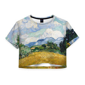 Женская футболка 3D укороченная с принтом Ван Гог Картина , 100% полиэстер | круглая горловина, длина футболки до линии талии, рукава с отворотами | картина | лето | масло | мировой шедевр | пейзаж