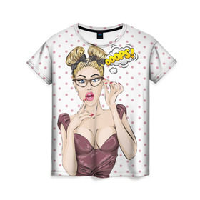 Женская футболка 3D с принтом ПОП-АРТ , 100% полиэфир ( синтетическое хлопкоподобное полотно) | прямой крой, круглый вырез горловины, длина до линии бедер | горошек | девушка | ретро