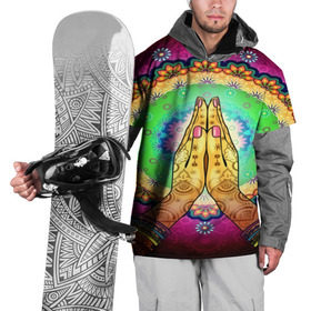 Накидка на куртку 3D с принтом Meditation , 100% полиэстер |  | 3d | indian | mandala | арт | йога | медитация | руки | узор | цветы