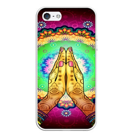 Чехол для iPhone 5/5S матовый с принтом Meditation , Силикон | Область печати: задняя сторона чехла, без боковых панелей | 3d | indian | mandala | арт | йога | медитация | руки | узор | цветы