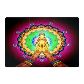 Магнитный плакат 3Х2 с принтом Meditation , Полимерный материал с магнитным слоем | 6 деталей размером 9*9 см | 3d | indian | mandala | арт | йога | медитация | руки | узор | цветы
