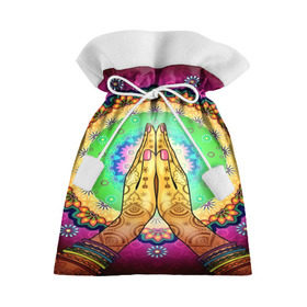 Подарочный 3D мешок с принтом Meditation , 100% полиэстер | Размер: 29*39 см | 3d | indian | mandala | арт | йога | медитация | руки | узор | цветы