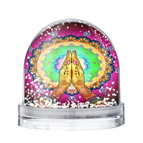 Снежный шар с принтом Meditation , Пластик | Изображение внутри шара печатается на глянцевой фотобумаге с двух сторон | Тематика изображения на принте: 3d | indian | mandala | арт | йога | медитация | руки | узор | цветы