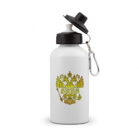 Бутылка спортивная с принтом Валя в золотом гербе РФ , металл | емкость — 500 мл, в комплекте две пластиковые крышки и карабин для крепления | 