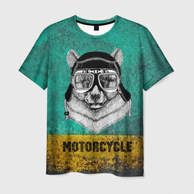 Мужская футболка 3D с принтом Мотоцикл медведь , 100% полиэфир | прямой крой, круглый вырез горловины, длина до линии бедер | 3d | motor bicycle | motorbike | motorcycle | авто | автомобильные | водитель | механик | мотоциклист | очки