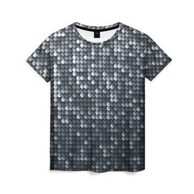 Женская футболка 3D с принтом Мелкие Шарики , 100% полиэфир ( синтетическое хлопкоподобное полотно) | прямой крой, круглый вырез горловины, длина до линии бедер | кольчуга | металл | перелив | рыбный | серебро | черно белый | чешуйки | чешуя
