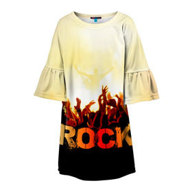 Детское платье 3D с принтом Rock концерт , 100% полиэстер | прямой силуэт, чуть расширенный к низу. Круглая горловина, на рукавах — воланы | rock | в толпу | гитара | группа | дым | жанр | концерт | металл | музыка | надпись | панк | певец | песня | прыжок | рок | рок н рол | руки | стиль | хард | хой | я люблю рок