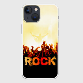 Чехол для iPhone 13 mini с принтом Rock концерт ,  |  | Тематика изображения на принте: rock | в толпу | гитара | группа | дым | жанр | концерт | металл | музыка | надпись | панк | певец | песня | прыжок | рок | рок н рол | руки | стиль | хард | хой | я люблю рок