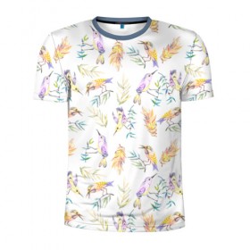 Мужская футболка 3D спортивная с принтом Пташки , 100% полиэстер с улучшенными характеристиками | приталенный силуэт, круглая горловина, широкие плечи, сужается к линии бедра | bird | birds | feather | spring | весна | ветка | перья | птицы | птички