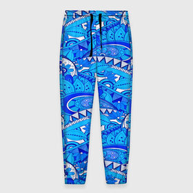 Мужские брюки 3D с принтом Floral pattern , 100% полиэстер | манжеты по низу, эластичный пояс регулируется шнурком, по бокам два кармана без застежек, внутренняя часть кармана из мелкой сетки | 3d | абстракция | арт | волны | синий | узор | цветы