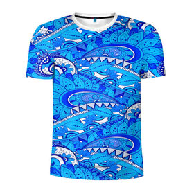 Мужская футболка 3D спортивная с принтом Floral pattern , 100% полиэстер с улучшенными характеристиками | приталенный силуэт, круглая горловина, широкие плечи, сужается к линии бедра | Тематика изображения на принте: 3d | абстракция | арт | волны | синий | узор | цветы