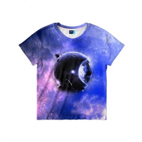 Детская футболка 3D с принтом Вселенная бесконечна , 100% гипоаллергенный полиэфир | прямой крой, круглый вырез горловины, длина до линии бедер, чуть спущенное плечо, ткань немного тянется | звезды | планета | разноцветный | шлем | яркий