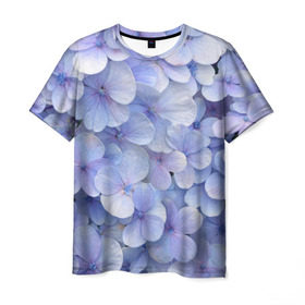 Мужская футболка 3D с принтом Гортензия голубая , 100% полиэфир | прямой крой, круглый вырез горловины, длина до линии бедер | Тематика изображения на принте: hydrangea | лето | нежность | незабудка | цветы