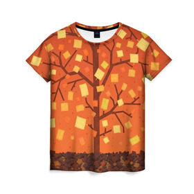 Женская футболка 3D с принтом Золотая осень , 100% полиэфир ( синтетическое хлопкоподобное полотно) | прямой крой, круглый вырез горловины, длина до линии бедер | ветви | ветка | дерево | древо | лес | листва | листья | осень | природа