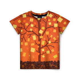 Детская футболка 3D с принтом Золотая осень , 100% гипоаллергенный полиэфир | прямой крой, круглый вырез горловины, длина до линии бедер, чуть спущенное плечо, ткань немного тянется | Тематика изображения на принте: ветви | ветка | дерево | древо | лес | листва | листья | осень | природа