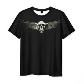 Мужская футболка 3D с принтом The angel of death , 100% полиэфир | прямой крой, круглый вырез горловины, длина до линии бедер | байкер | крылья | металл | скелет | ужас | череп