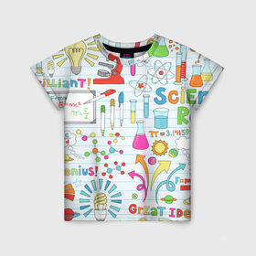 Детская футболка 3D с принтом Стикеры Наука , 100% гипоаллергенный полиэфир | прямой крой, круглый вырез горловины, длина до линии бедер, чуть спущенное плечо, ткань немного тянется | паттерн | студенту | школьный