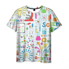 Мужская футболка 3D с принтом Стикеры Наука , 100% полиэфир | прямой крой, круглый вырез горловины, длина до линии бедер | паттерн | студенту | школьный