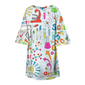 Детское платье 3D с принтом Стикеры Наука , 100% полиэстер | прямой силуэт, чуть расширенный к низу. Круглая горловина, на рукавах — воланы | паттерн | студенту | школьный