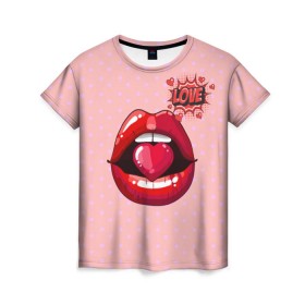 Женская футболка 3D с принтом Lips , 100% полиэфир ( синтетическое хлопкоподобное полотно) | прямой крой, круглый вырез горловины, длина до линии бедер | 3d | love | pop art | арт | губы | девушкам | любовь | поп арт | поцелуй | розовый | сердечки