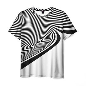 Мужская футболка 3D с принтом Black&White illusion , 100% полиэфир | прямой крой, круглый вырез горловины, длина до линии бедер | Тематика изображения на принте: 3d | абстракции | иллюзия | линии | полосы | черно белые