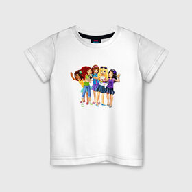 Детская футболка хлопок с принтом ЛЕГО Френдс , 100% хлопок | круглый вырез горловины, полуприлегающий силуэт, длина до линии бедер | Тематика изображения на принте: lego friends | андреа | лучшие подружки | миа | оливия | стефани | эмма
