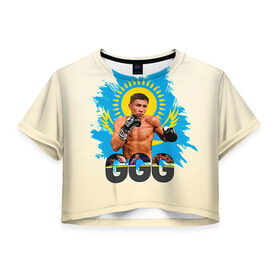 Женская футболка 3D укороченная с принтом Геннадий Головкин , 100% полиэстер | круглая горловина, длина футболки до линии талии, рукава с отворотами | fighting | ggg | боец | боксер | борьба | драки