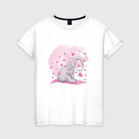Женская футболка хлопок с принтом Слоник , 100% хлопок | прямой крой, круглый вырез горловины, длина до линии бедер, слегка спущенное плечо | акварель | любовь | рисунок | розовый